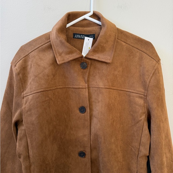 ANWND Women's Brown Faux Suede Boxy Shirt Jacket Sz M - Picture 7 of 13